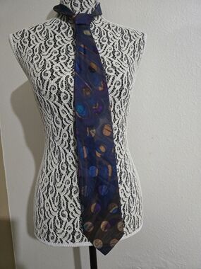 Pal Zileri Navy Silk Tie with Multicolor Dot Accents